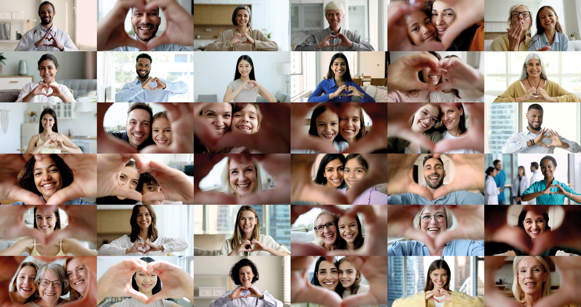 Bildcollage mit Personen, die mit den Händen ein Herz machen